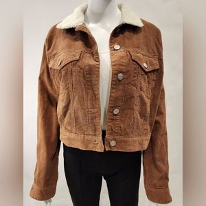 NWT. Refuge Denim Brown Corduroy Faux Shearling Collar Jacket. Women S Oversized